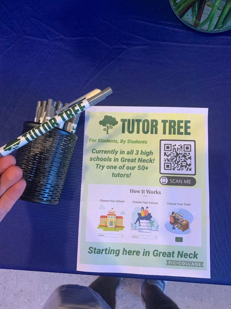 Tutor Tree branded pens and promotional poster with QR code